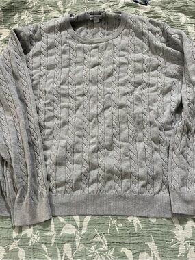 Amazon Essentials Light Gray Cable Knit Crew Sweater